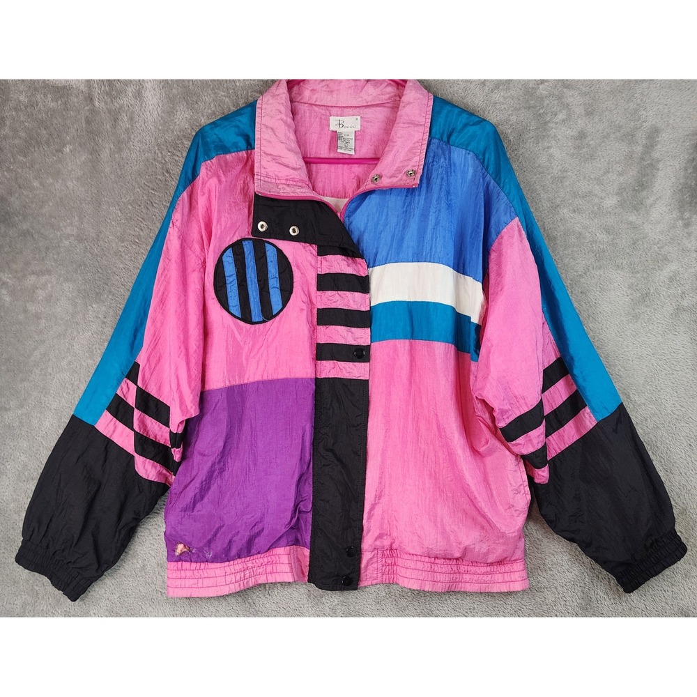 Bocoo Jacket Womens Large Multicolor Colorblock 90s Vintage Windbreaker Retro